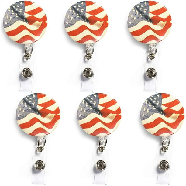 American Flag Retractable Badge Reel Holder Clip US Patriotic Love ID Charm Gift